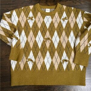 Maeve Olive Green Argyle Sweater with Cream & Tan Diamonds